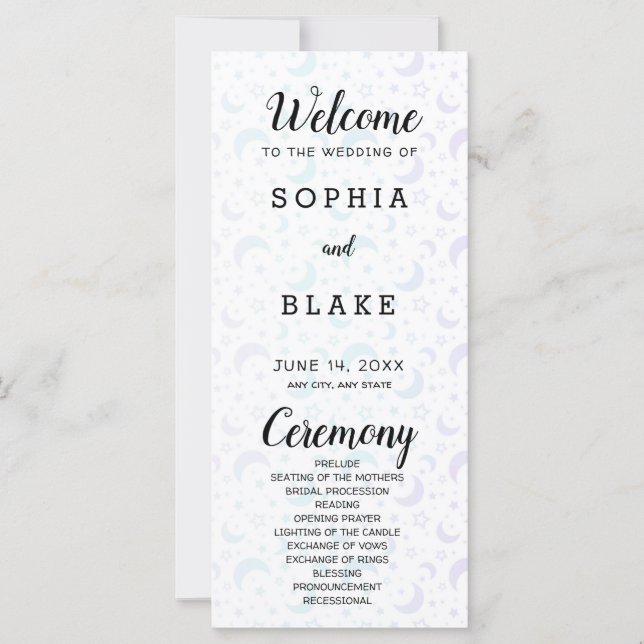 Programa de Casamento de Luas do Crescente Azul e  (Frente)