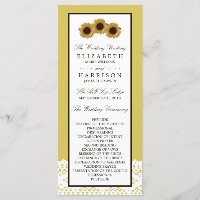 Programa de Casamento de Lugares e Girassóis (Frente)