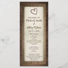 Programa de Casamento de Madeira, Burlap & Twine H