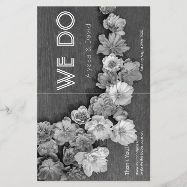 Programa de Casamento de Madeira do Jardim B & W (Frente)