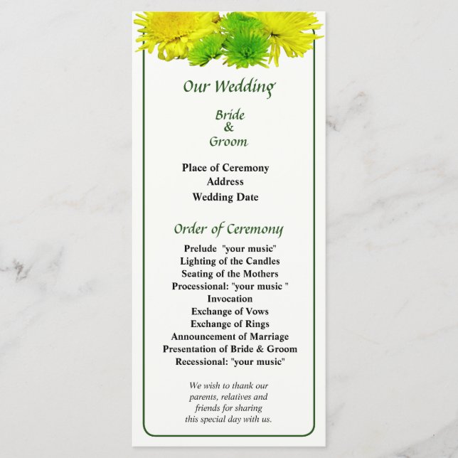 Programa de Casamento de Mães Amarelas e Verdes (Frente)