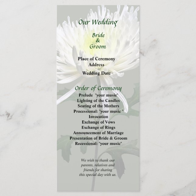 Programa de Casamento de Mães de Aranha Branca (Frente)