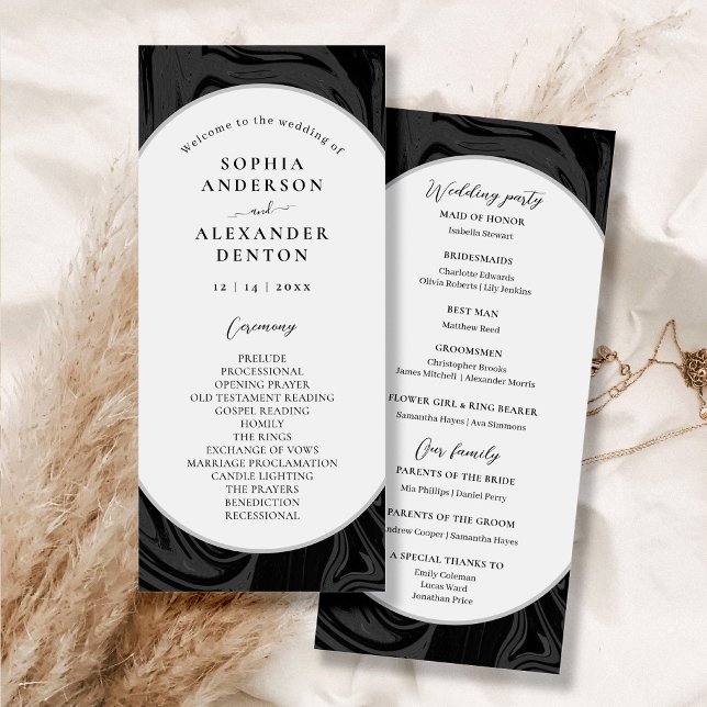 Programa de Casamento de Mármore Negra na moda mod (Criador carregado)