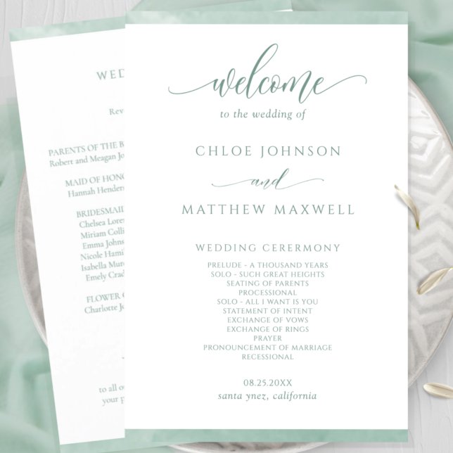 Programa de Casamento de Mola de Aquarela Verde Ch (Criador carregado)