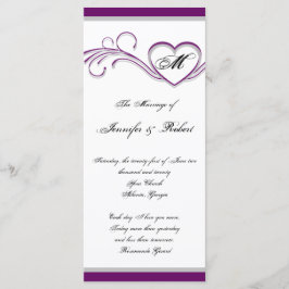 Programa de Casamento de Monograma do Coração Púrp