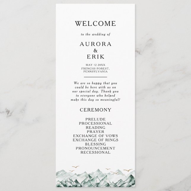 Programa de Casamento de Montanha Verde e Dourada (Frente)