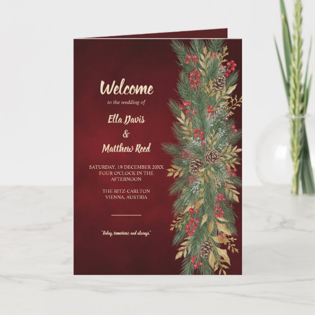 Programa de Casamento de Natal Botânico Elegante D (Frente)