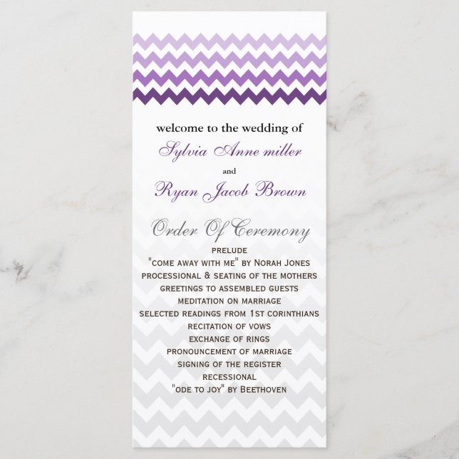 Programa de Casamento de Ombre, roxo, Mod chevron (Frente)