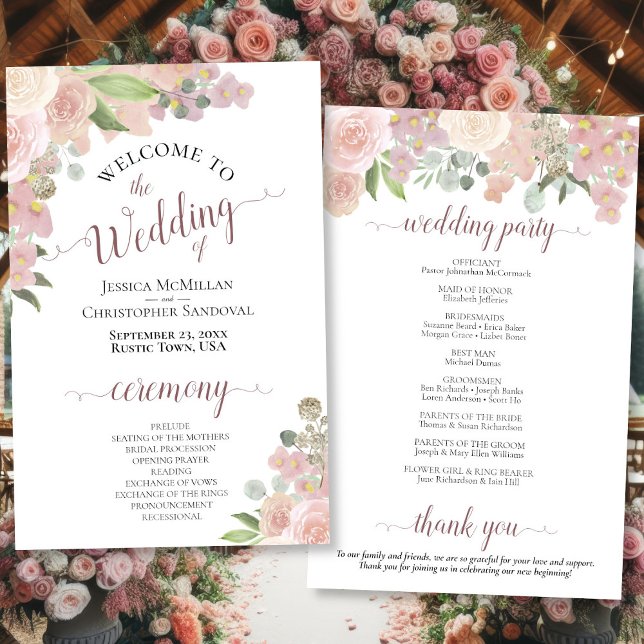 Programa de Casamento de Orçamento Floral para Aqu (Front/Back)