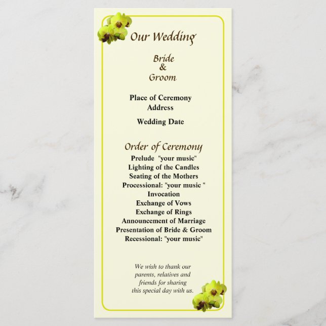 Programa de Casamento de Orquídeas Amarelas do Gru (Frente)