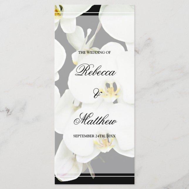 Programa de Casamento de Orquídeas Negra e Branca (Frente)