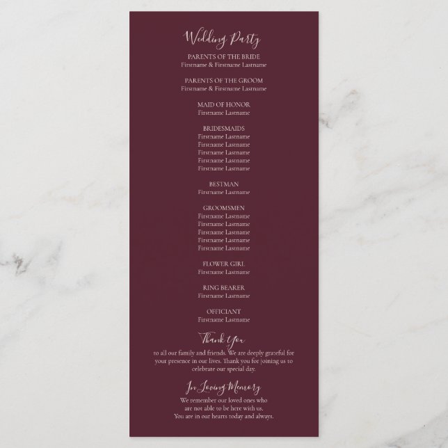 Programa de Casamento de Outono com Folha de Bordo (Verso)