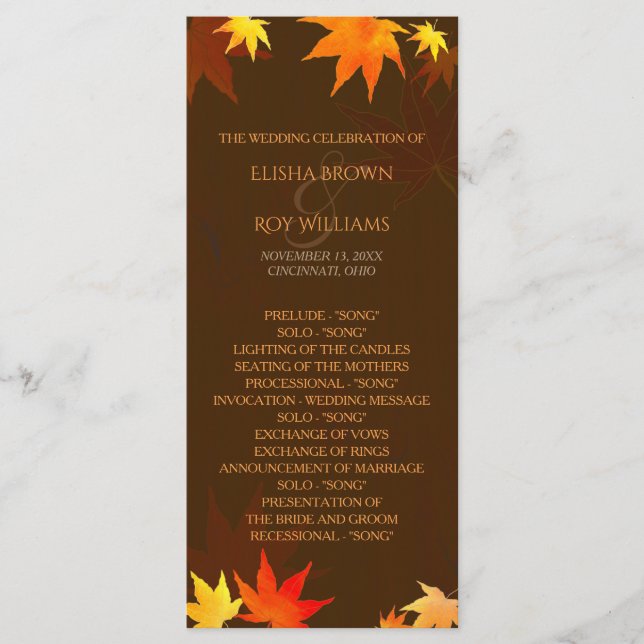 Programa de Casamento de outono de Chocolate Brown (Frente)
