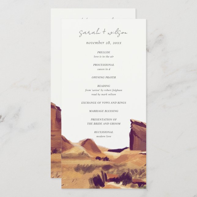 Programa de Casamento de Paisagem do Deserto de Bo (Frente/Verso)