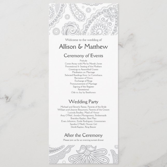 Programa de Casamento de Paisley Indiano (Frente)