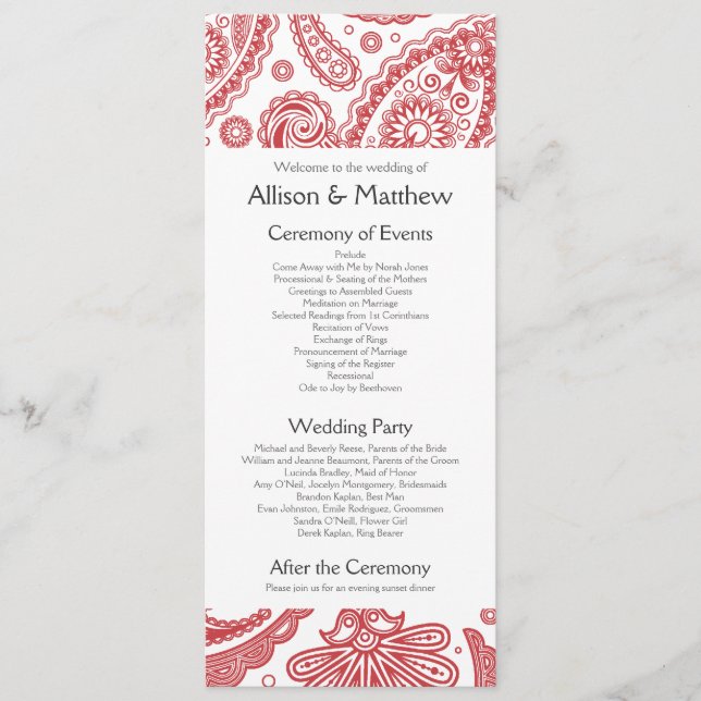 Programa de Casamento de Paisley Indiano (Frente)