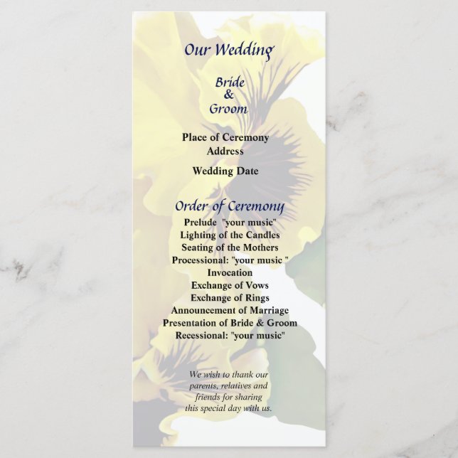 Programa de Casamento de Pansias Amarelas Frilly (Frente)