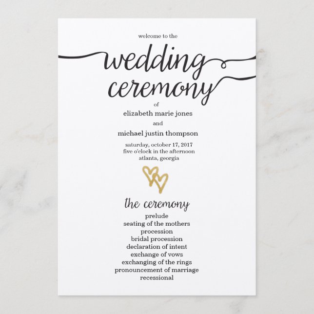 Programa de Casamento de Papel Kraft, Gold Foil He (Frente)