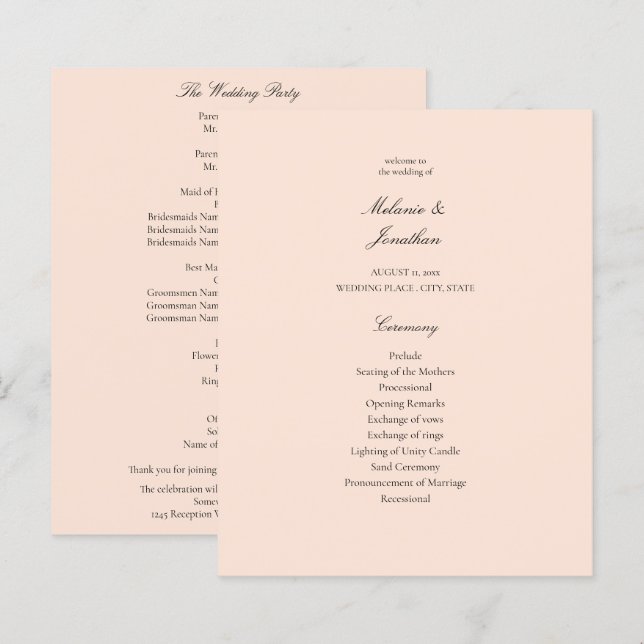 Programa de Casamento de Pastel Cor-de-Rosa-Esbran (Frente/Verso)