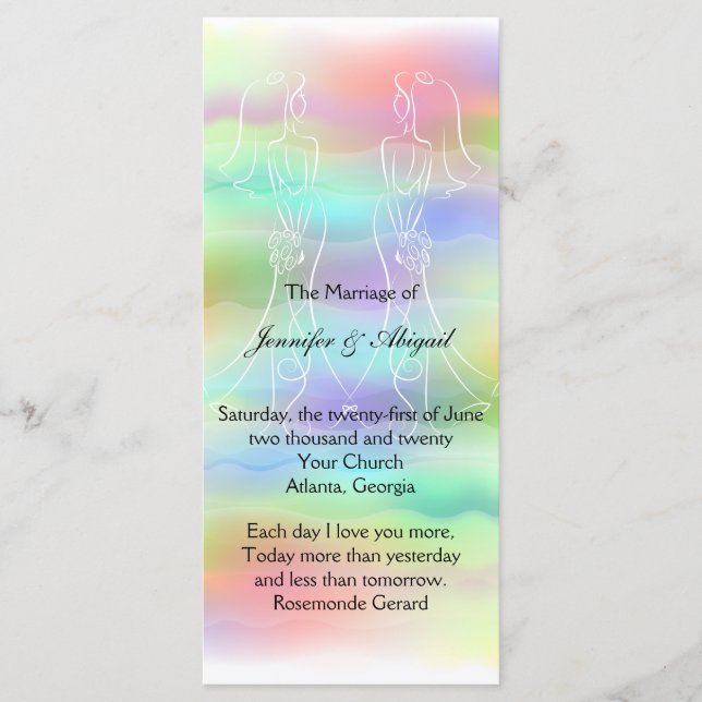 Programa de Casamento de Pastel Rainbow Brides (Frente)