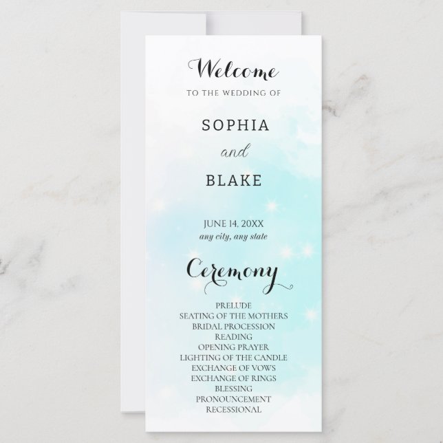Programa de Casamento de Pastel Verde e Azul Espum (Frente)