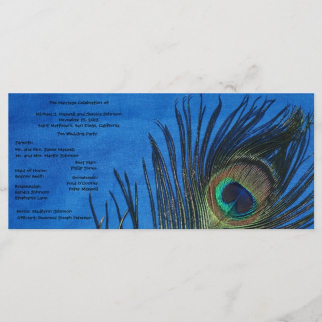 Programa de Casamento de Peacock Solteiro Azul (Frente)