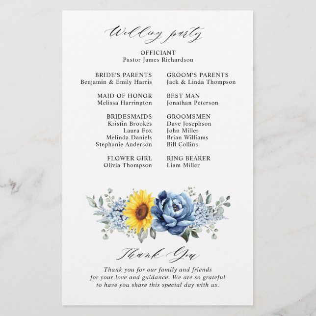 Programa de Casamento de Penas de Calor Azul de Su (Verso)