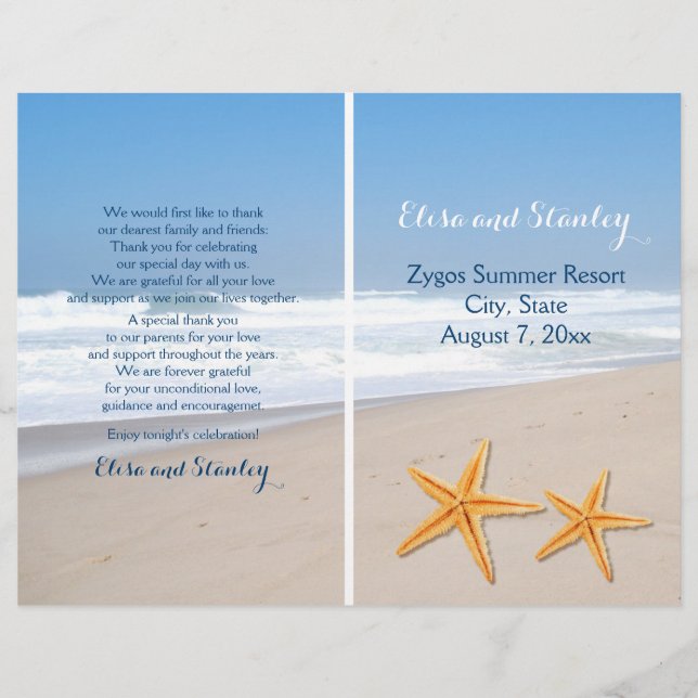 Programa de casamento de praia de par de Starfish (Frente)