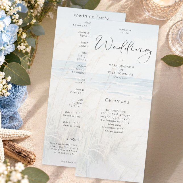 Programa de Casamento de Praia em Aquarela Moderna (Criador carregado)