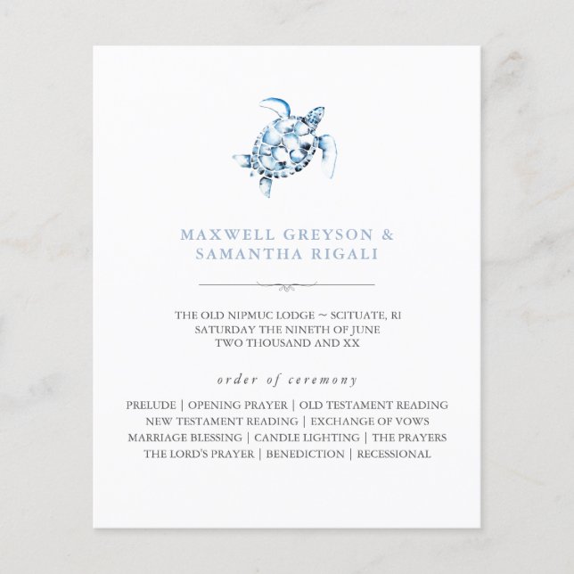 Programa de Casamento de Praia Tartaruga Marítima  (Frente)