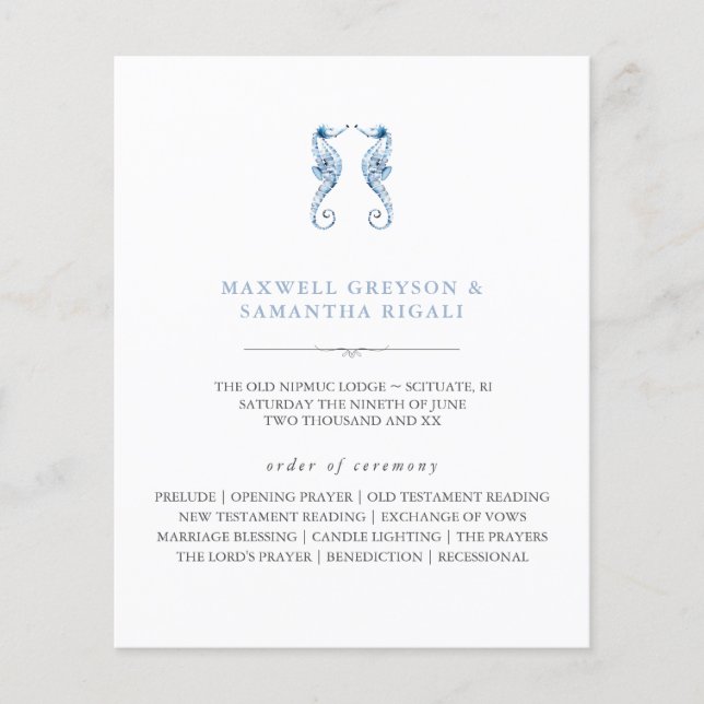 Programa de Casamento de Praia Watercolor Seaeques (Frente)