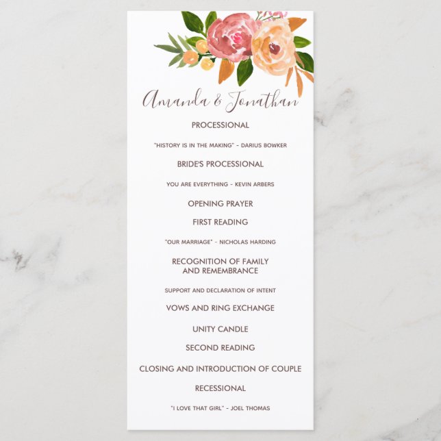 Programa de Casamento de Primavera com flores aqua (Frente)