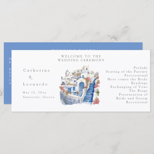 Programa de Casamento de Pristine Blue e White San (Frente/Verso)