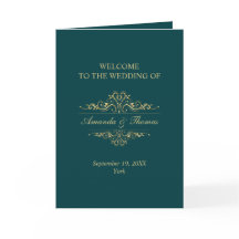 Programa de casamento de quadro de ouro verde a ga