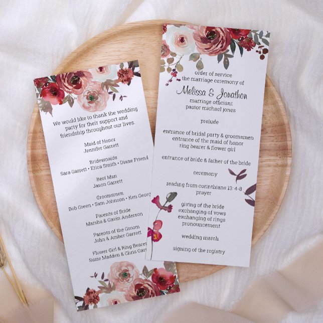 Programa de Casamento de Rosas Florais Rubor Verme (Criador carregado)