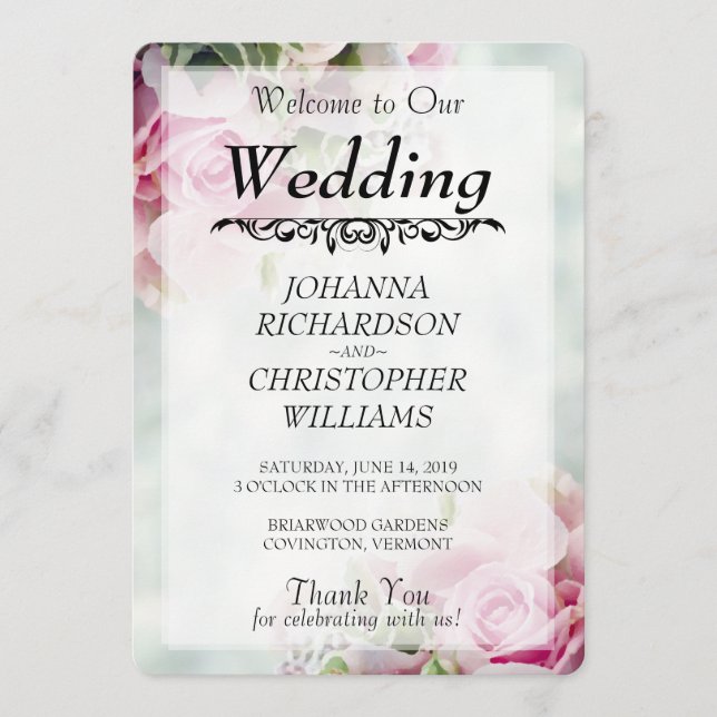 Programa de Casamento de Rosas Rosa (Frente)