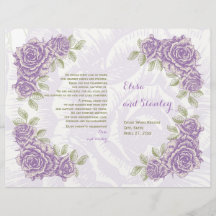 Programa de casamento de rosas roxas de vintage