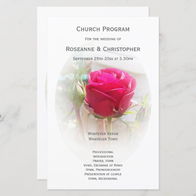 Programa de Casamento de Rosebud Rosa (Frente/Verso)