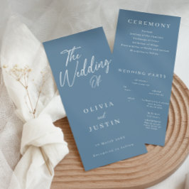 Programa de Casamento de Script Azul Moderno Dusty