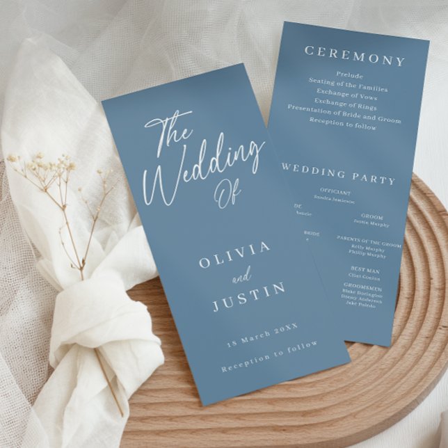 Programa de Casamento de Script Azul Moderno Dusty (Criador carregado)
