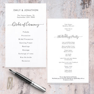 Programa de Casamento de Script Branco Preto Simpl