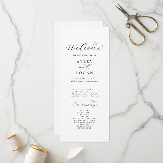 Programa de Casamento de Script Elegante (Frente/Verso In Situ)