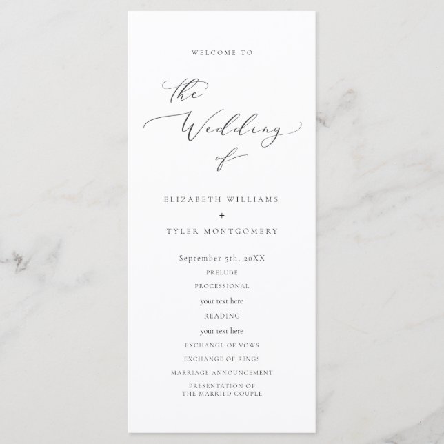 Programa de Casamento de Script Elegante (Frente)