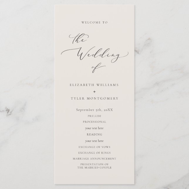 Programa de Casamento de Script Elegante (Frente)