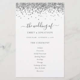 Programa de Casamento de Script Glitter de Prata d