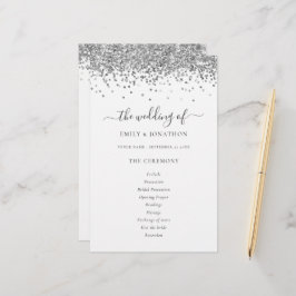 Programa de Casamento de Script Glitter de Prata d