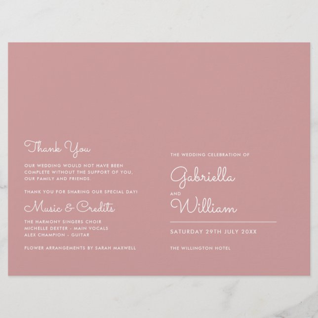 Programa de Casamento de Script Minimalista Dusty  (Frente)