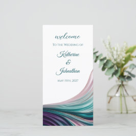 Programa de Casamento de Seda Azul-Verde e Rosa
