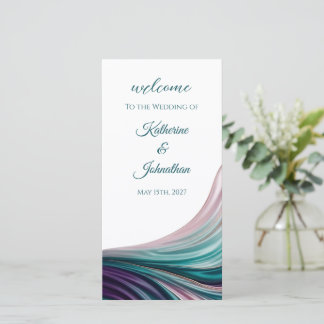 Programa de Casamento de Seda Azul-Verde e Rosa