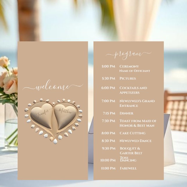 Programa de Casamento de Semente de Areia (Beach Wedding Sand Hearts Wedding Program)
